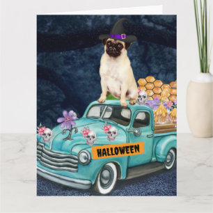 Mops Hund Halloween LKW Beängstigende Nacht Karte