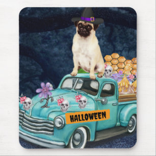 Mops-Hund Halloween-LKW Gruselige Nacht Mousepad