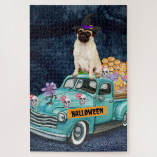 Mops-Hund Halloween-LKW Gruselige Nacht  Puzzle