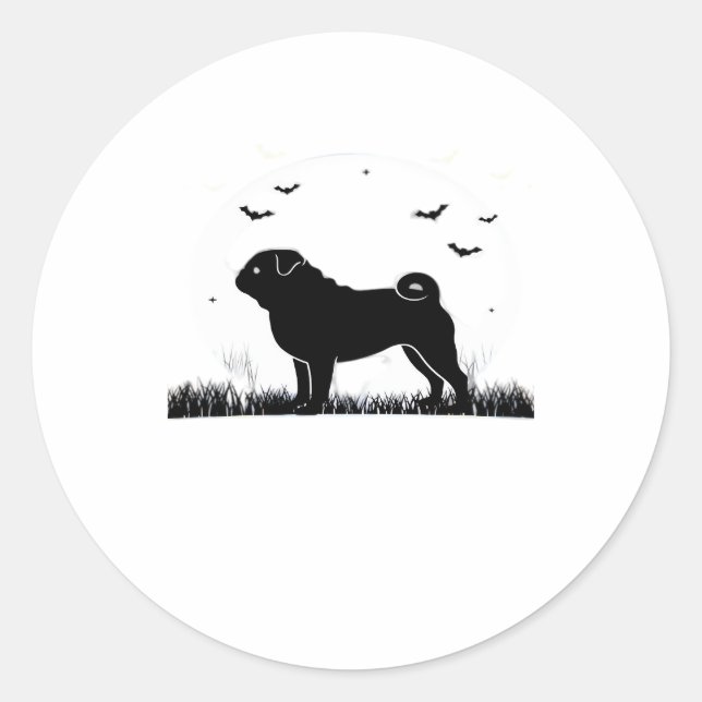 Mops Hund � Halloween Moon Silhouette Classic T-Sh Runder Aufkleber (Vorderseite)