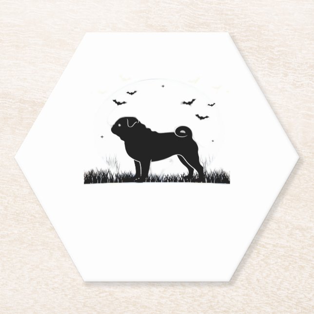 Mops Hund � Halloween Moon Silhouette Classic T-Sh Untersetzer (Vorderseite)