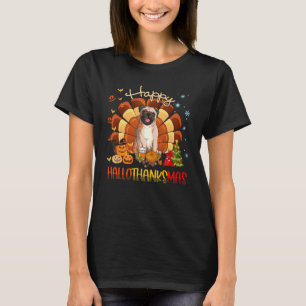 Mops Hund Happy Hallothanksmas Halloween Thanksgiv T-Shirt