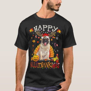 Mops Hund Happy Hallothanksmas Halloween Thanksgiv T-Shirt