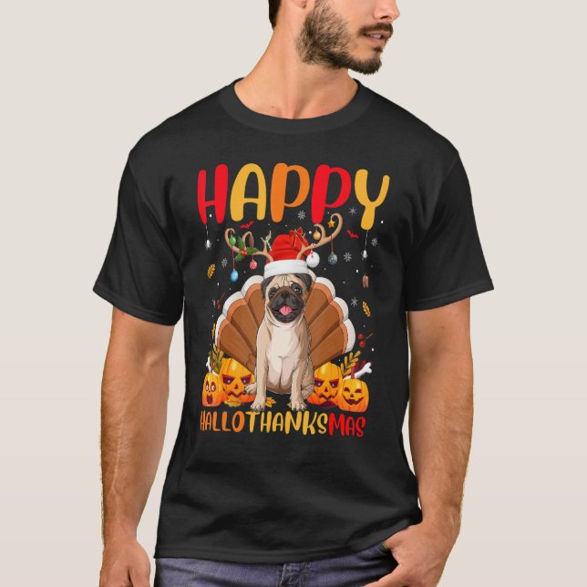 Mops Hund Happy Mops Hellothanksmas T-Shirt (Vorderseite)