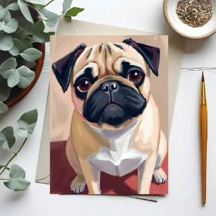 Mops Hund Haustiermalerei Postkarte