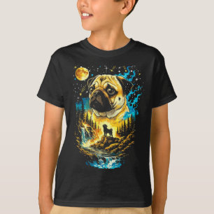 Mops-Hund heult zum Mond vintage lustiger Mops Mon T-Shirt