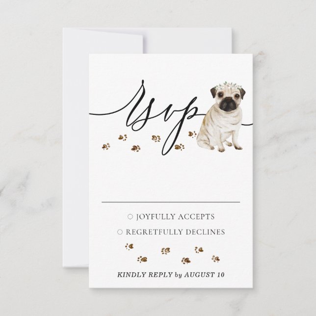 Mops Hund Hochzeitreaktion RSVP Karte (Vorderseite)