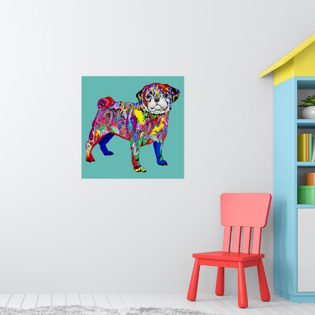Mops Hund im bunten Straßenstil Poster (Kinderzimmer 1)