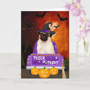 Mops Hund im Halloween-Lkw Karte