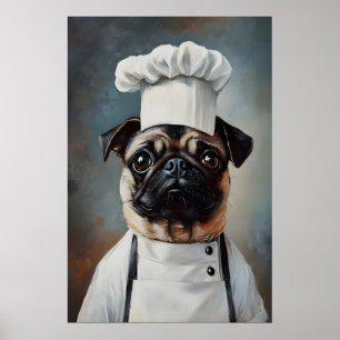 Mops-Hund im Kochmütze-Poster, Haustierposter, Mop Poster