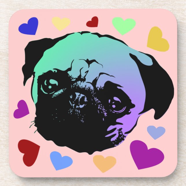 Mops-Hund im PopArt Retro-Stil Getränkeuntersetzer (Vorderseite)