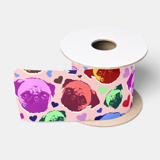 Mops-Hund im PopArt Retro-Stil Satinband (Spule)
