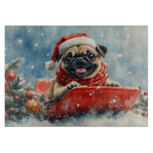 Mops-Hund im Schlitten Lass es schneien Weihnachte Schneidebrett