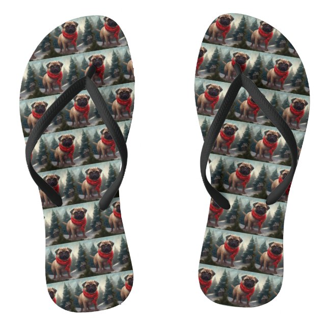 Mops Hund im Schnee Weihnachten Flip Flops (Fußbett)