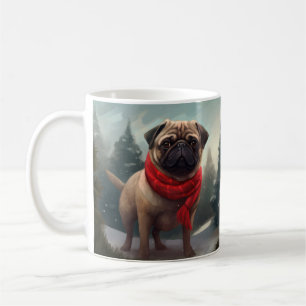 Mops Hund im Schnee Weihnachten Kaffeetasse