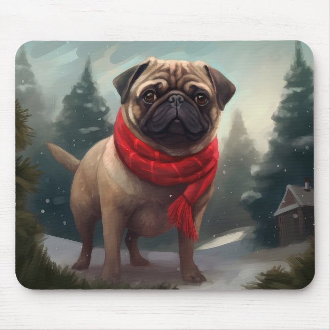 Mops Hund im Schnee Weihnachten Mousepad (Vorne)