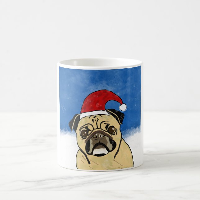 Mops Hund im Schnee Weihnachten Wasserfarben Kaffeetasse (Mittel)