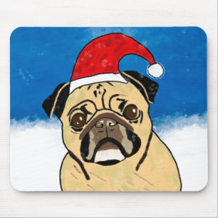 Mops Hund im Schnee Weihnachten Wasserfarben Mousepad