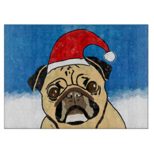 Mops Hund im Schnee Weihnachten Wasserfarben Schneidebrett