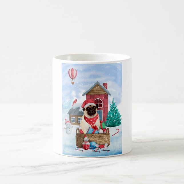Mops Hund im Schnee Weihnachtshundehaus Kaffeetasse (Mittel)