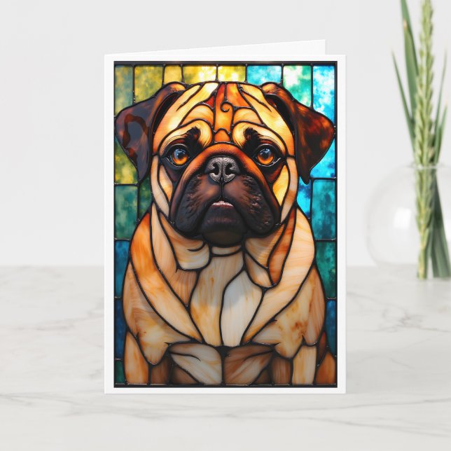 Mops-Hund im Stil von Bleiglas Karte (Vorderseite)