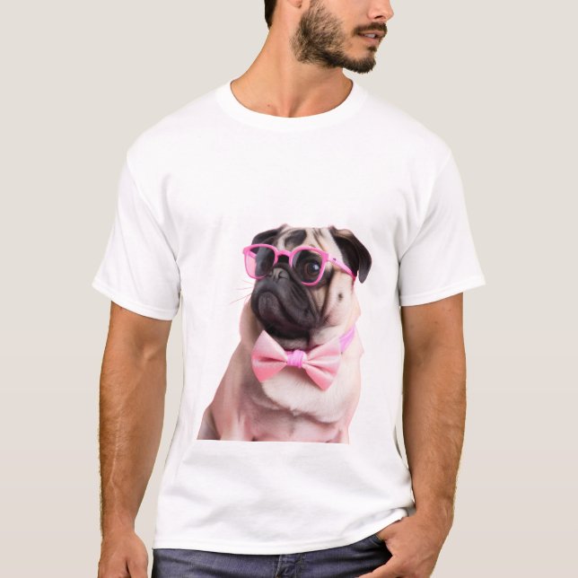 Mops-Hund in einer Schleife T-Shirt (Vorderseite)