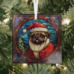 Mops-Hund in Santa-Hut-Ornament Ornament Aus Glas