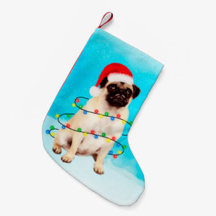Mops Hund in Schnee Weihnachtsbeleuchtung Kleiner Weihnachtsstrumpf