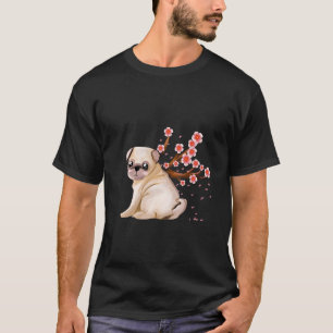 Mops-Hund Japanische Sakura-Kirschblüten-Shirt-Blu T-Shirt