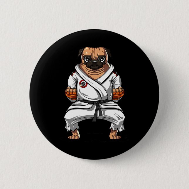 Mops-Hund Karate Martial Arts Kickboxen Jiu Jitsu  Button (Vorderseite)