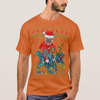 Mops Hund Lover Ugly Xmas Lights Mops Reiten Dinos T-Shirt