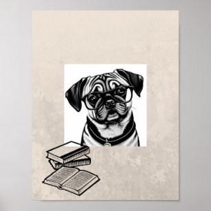 Mops Hund mit Brille drucken Poster