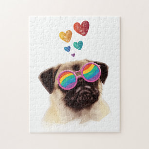 Mops Hund mit Herzen Valentinstag Puzzle