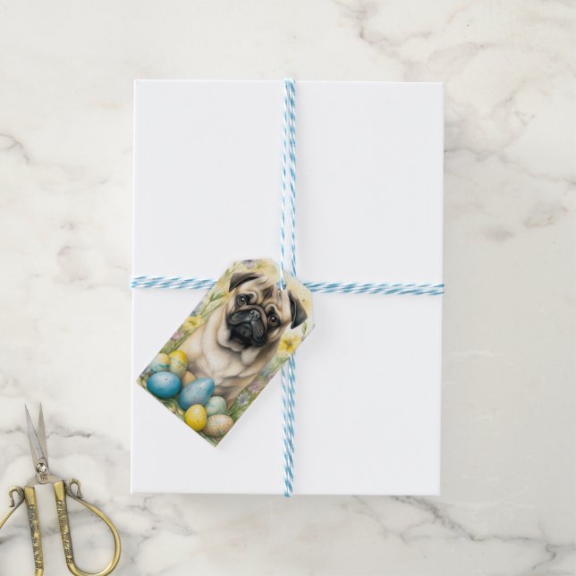 Mops Hund mit Ostereiern Urlaub Geschenkanhänger (Mit Garn)