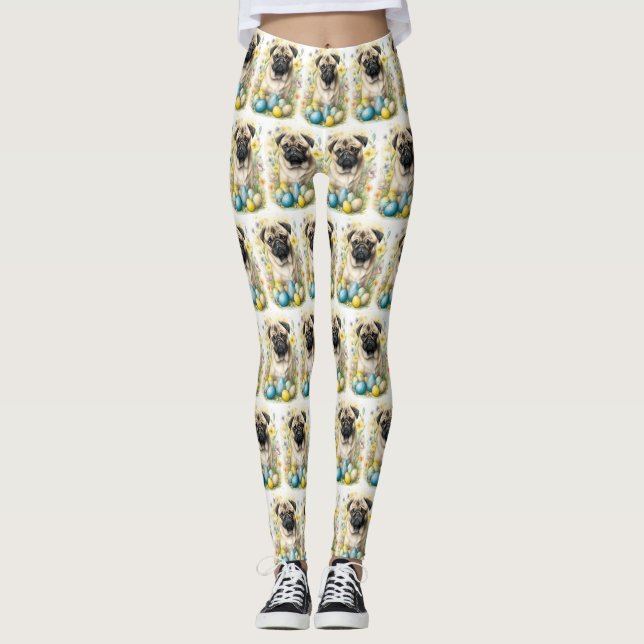 Mops Hund mit Ostereiern Urlaub Leggings (Vorderseite)