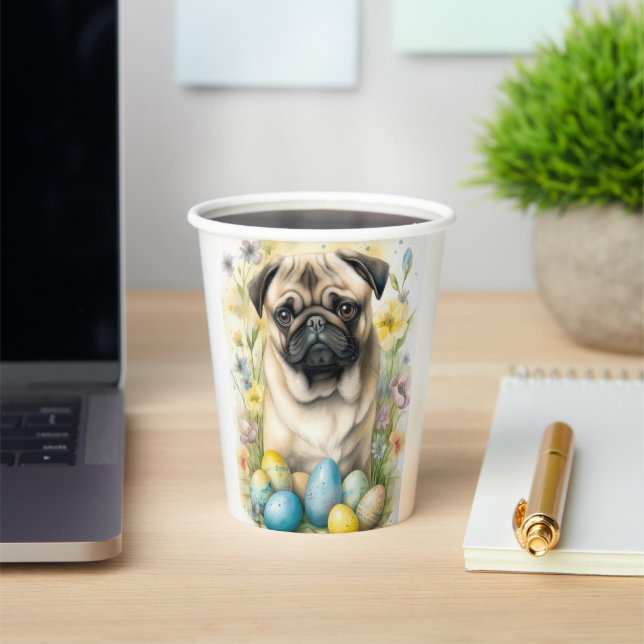 Mops Hund mit Ostereiern Urlaub Pappbecher (InSitu)