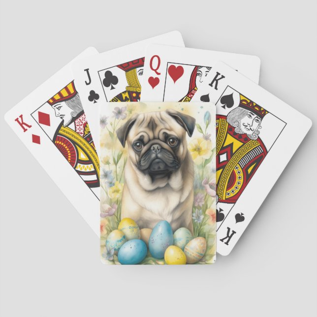 Mops Hund mit Ostereiern Urlaub Spielkarten (Rückseite)