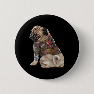 Mops Hund mit traditionellem japanischen Drachen T Button