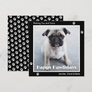 Mops-Hund-Pfotenabdrücke Haustier-Foto Schwarze We Feiertagskarte