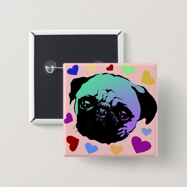 Mops-Hund Puppy PopArt Retro-Stil Button (Vorne & Hinten)