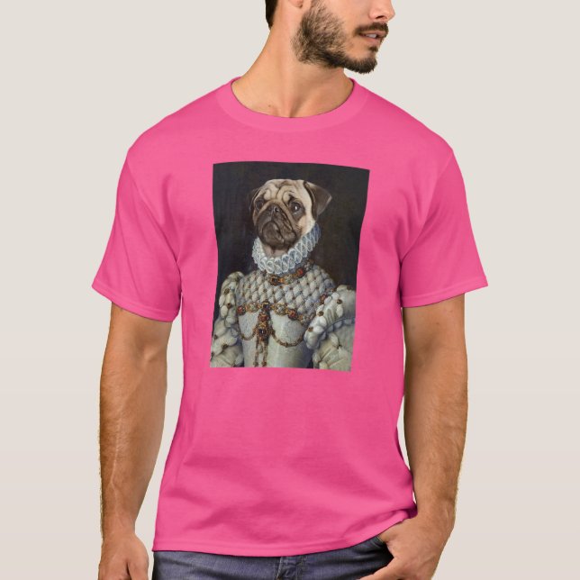 Mops Hund Renaissance Haustier Portrait Mittelalte T-Shirt (Vorderseite)