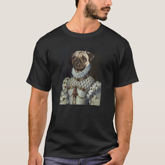 Mops Hund Renaissance Haustier Portrait Mittelalte T-Shirt (Vorderseite)