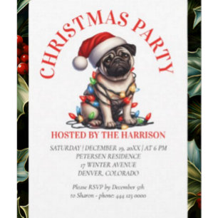 Mops Hund Retro Aquarell Weihnachten Einladung