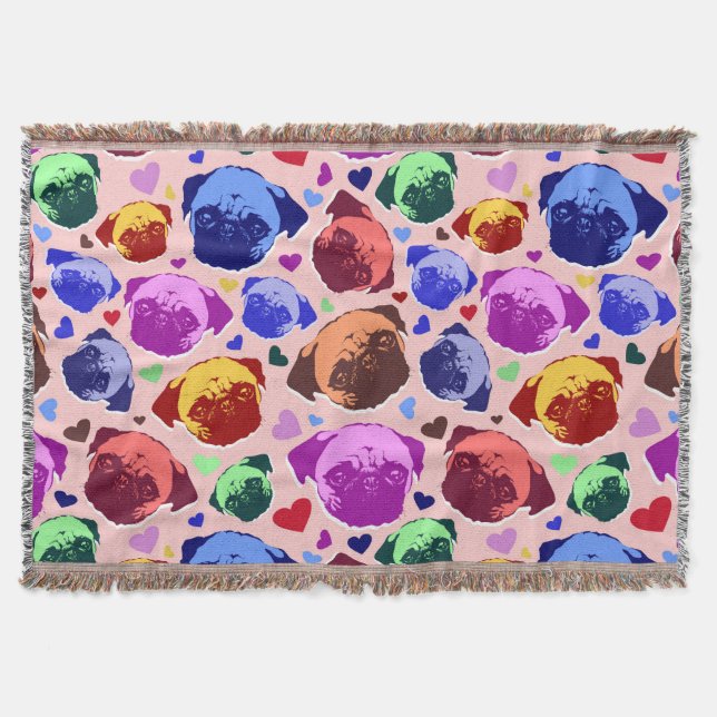 Mops-Hund Retro PopArt Stil Decke (Vorderseite)