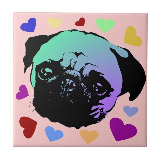 Mops-Hund Retro PopArt-Stil Fliese (Vorderseite)