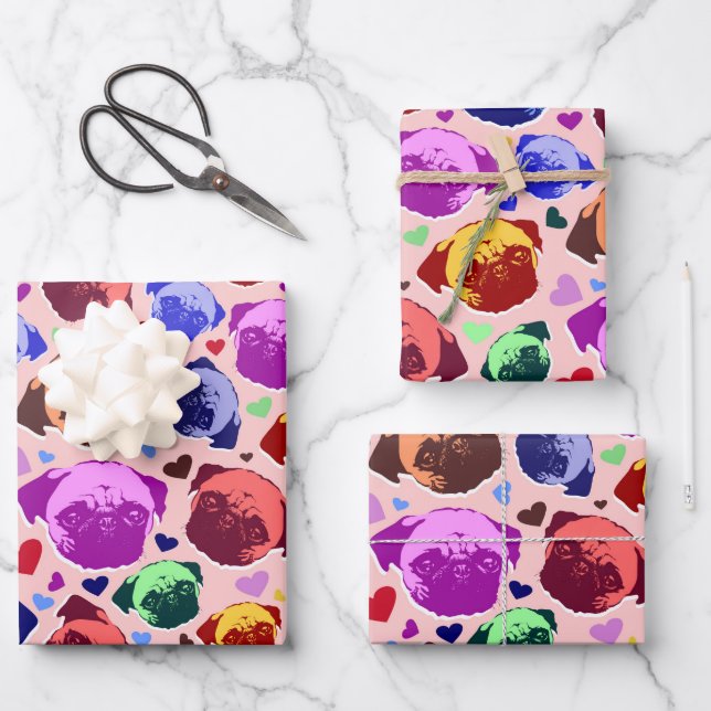 Mops-Hund Retro PopArt-Stil Geschenkpapier Set (Vorderseite)