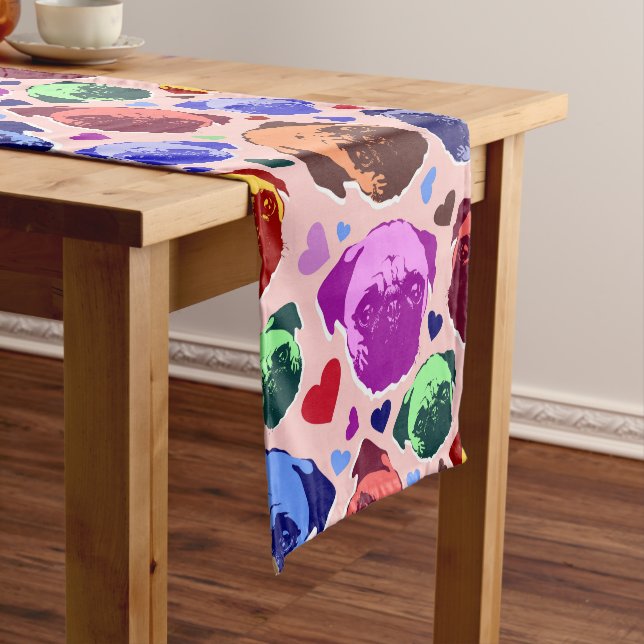 Mops-Hund Retro PopArt Stil Kurzer Tischläufer (Beispiel)