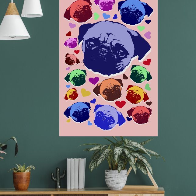 Mops-Hund Retro PopArt Stil Poster (Wohnzimmer 1)