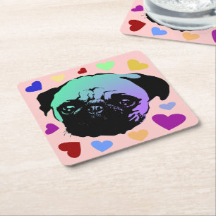 Mops-Hund Retro PopArt Stil Rechteckiger Pappuntersetzer