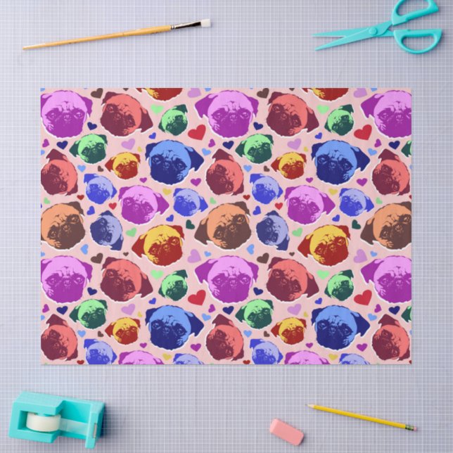 Mops-Hund Retro PopArt Stil Seidenpapier (Basteln)